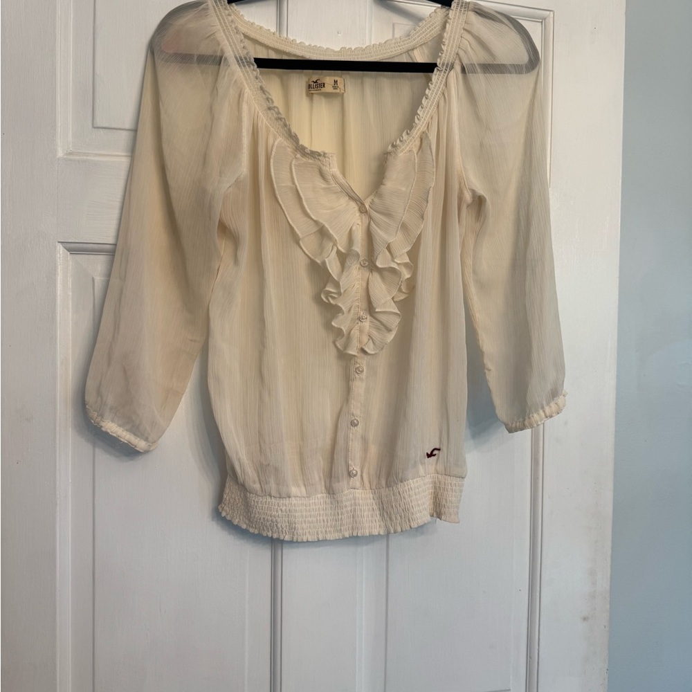 Womens Cream Ruffled Top